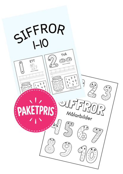 Sifferkul upp till 10 – Arbetsblad & målarbilder