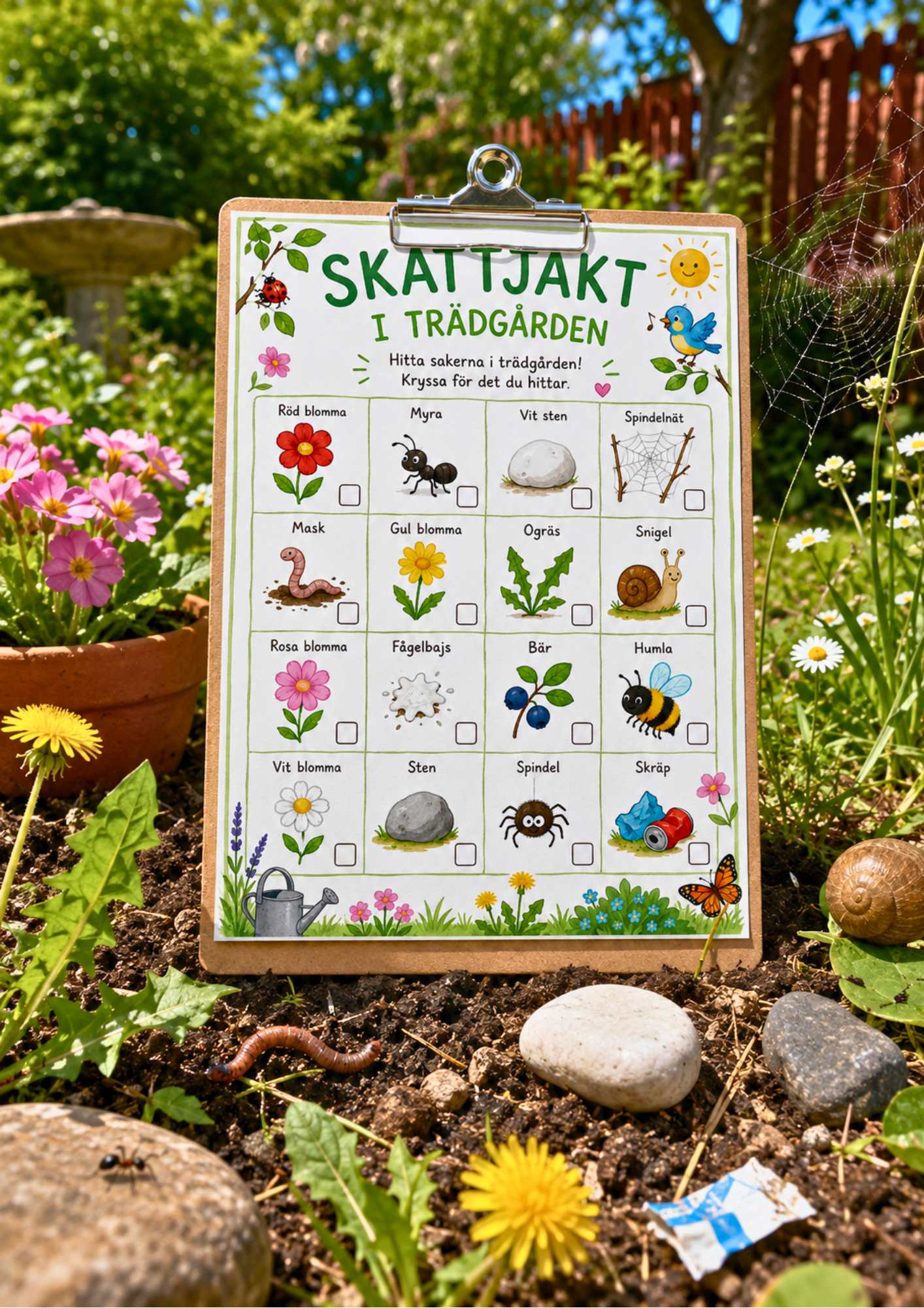 Skattjakt i trädgården för yngre barn