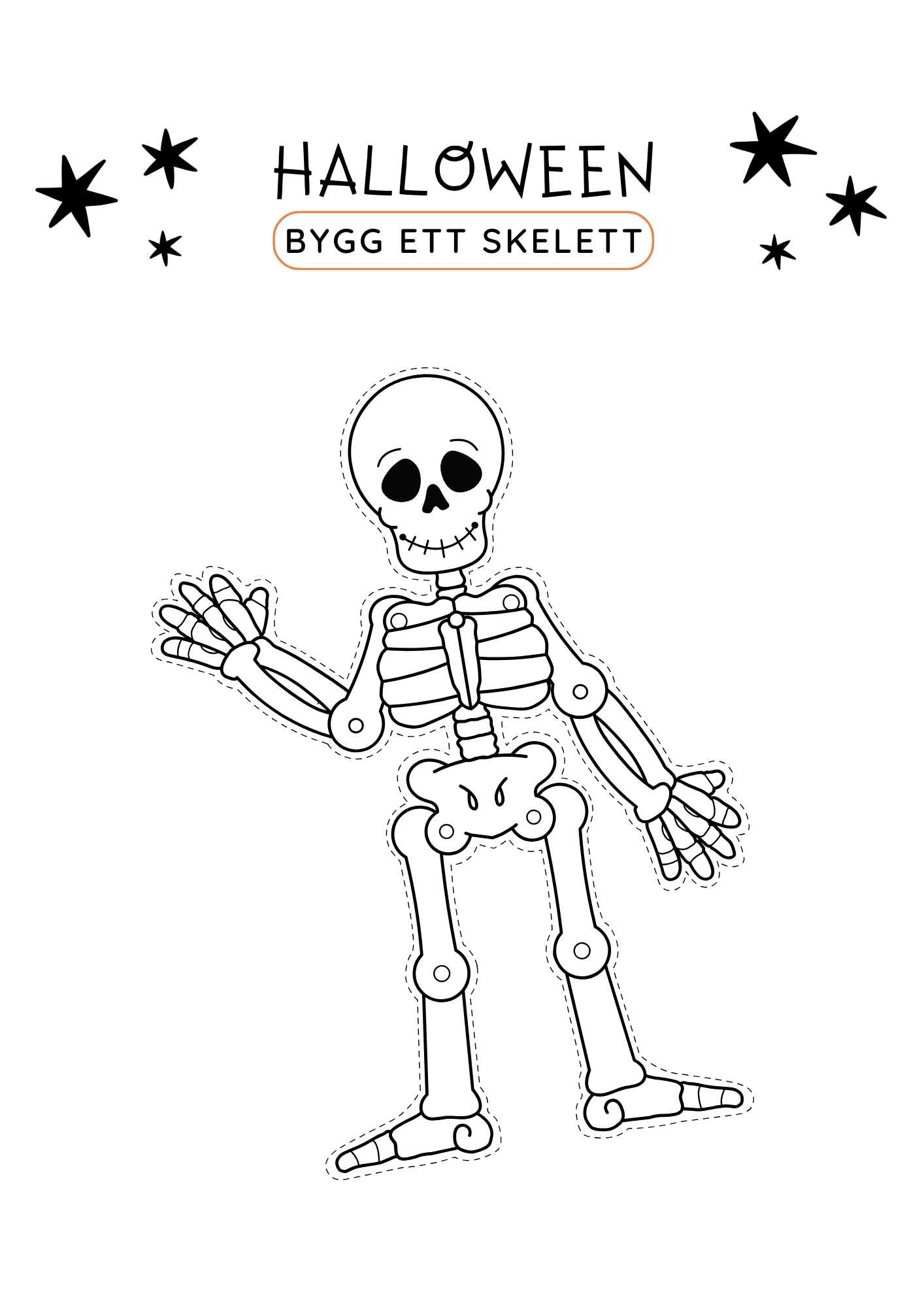 Bygg ett rörligt skelett – Halloweenpyssel att skriva ut