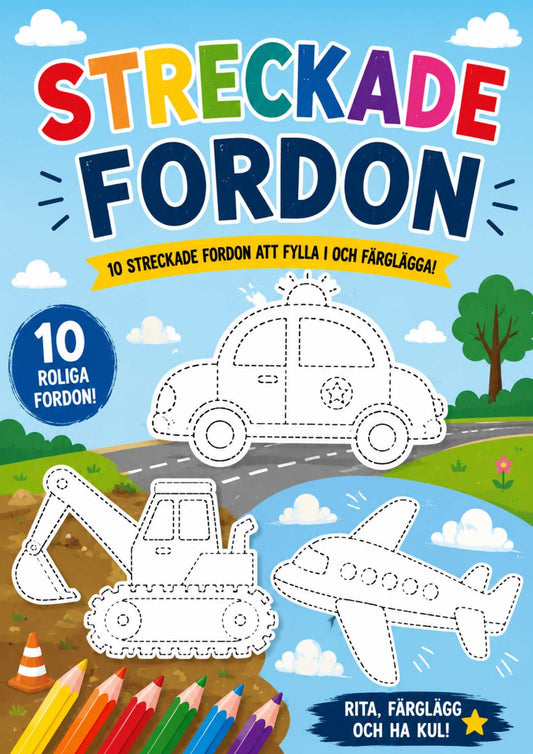 Streckade fordon för barn – 10 roliga målarbilder