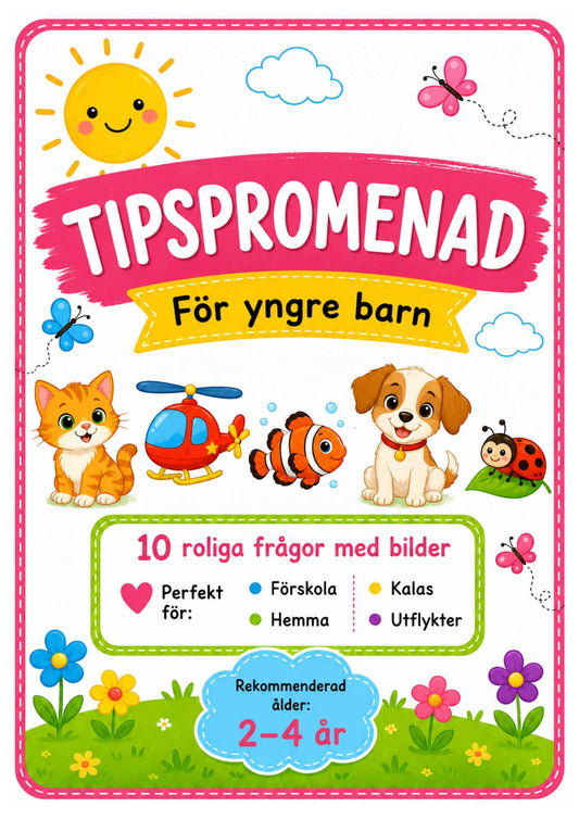 Tipspromenad för yngre barn med 10 färdiga frågor och mall