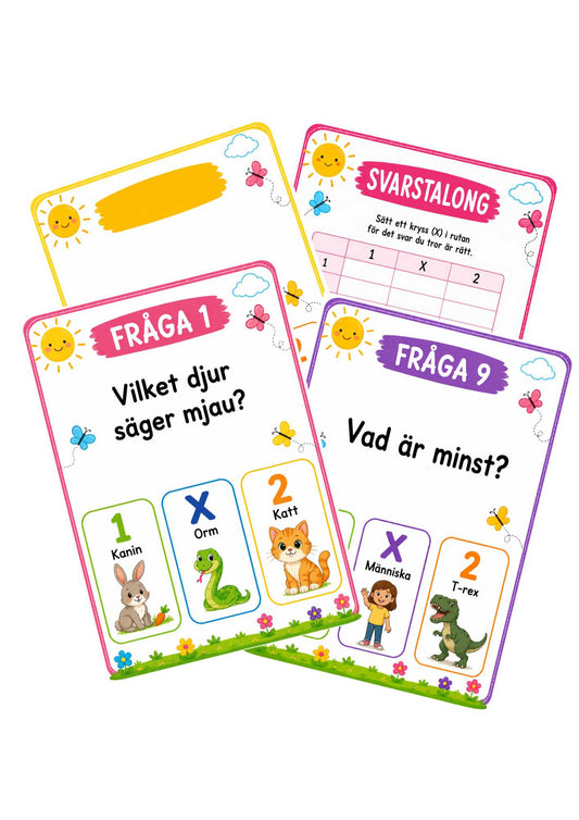 exempel på vad som ingår i Tipspromenad för yngre barn med 10 färdiga frågor och mall