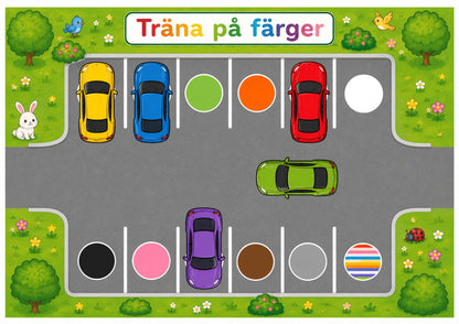 parkering med färgglada bilar